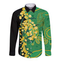 Australia Golden Wattle Long Sleeve Button Shirt Aussie Native Flowers Indigenous Art - Aussie Hoodie