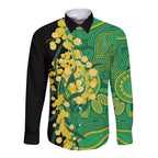 Australia Golden Wattle Long Sleeve Button Shirt Aussie Native Flowers Indigenous Art - Aussie Hoodie