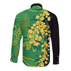 Australia Golden Wattle Long Sleeve Button Shirt Aussie Native Flowers Indigenous Art - Aussie Hoodie