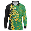 Australia Golden Wattle Long Sleeve Polo Shirt Aussie Native Flowers Indigenous Art - Aussie Hoodie