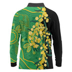 Australia Golden Wattle Long Sleeve Polo Shirt Aussie Native Flowers Indigenous Art - Aussie Hoodie
