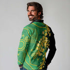 Australia Golden Wattle Long Sleeve Polo Shirt Aussie Native Flowers Indigenous Art - Aussie Hoodie