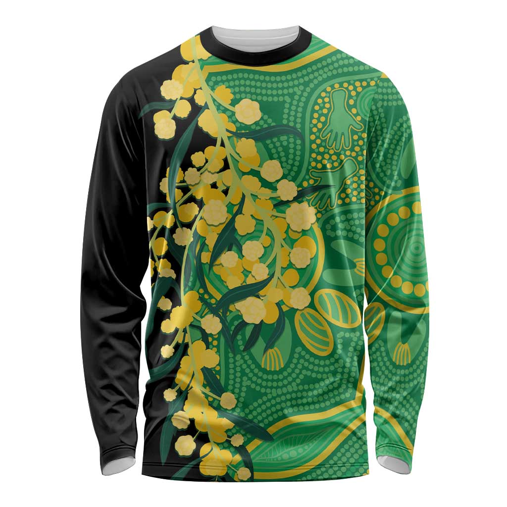 Australia Golden Wattle Long Sleeve Shirt Aussie Native Flowers Indigenous Art - Aussie Hoodie