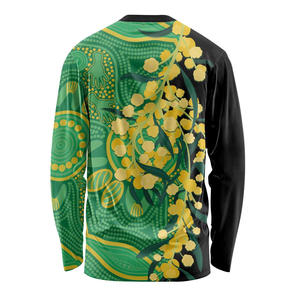Australia Golden Wattle Long Sleeve Shirt Aussie Native Flowers Indigenous Art - Aussie Hoodie