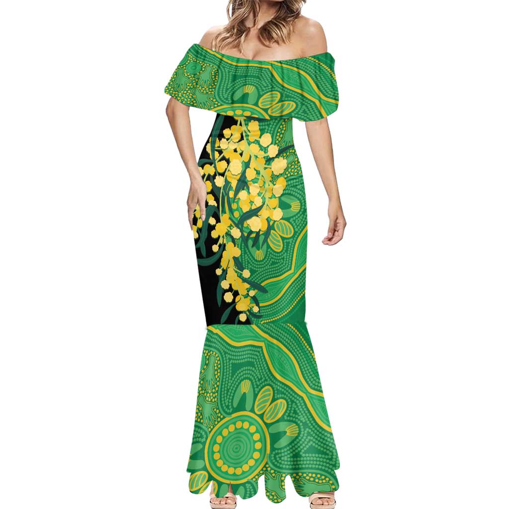 Australia Golden Wattle Mermaid Dress Aussie Native Flowers Indigenous Art - Aussie Hoodie