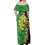 Australia Golden Wattle Off Shoulder Maxi Dress Aussie Native Flowers Indigenous Art - Aussie Hoodie