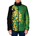 Australia Golden Wattle Padded Jacket Aussie Native Flowers Indigenous Art - Aussie Hoodie
