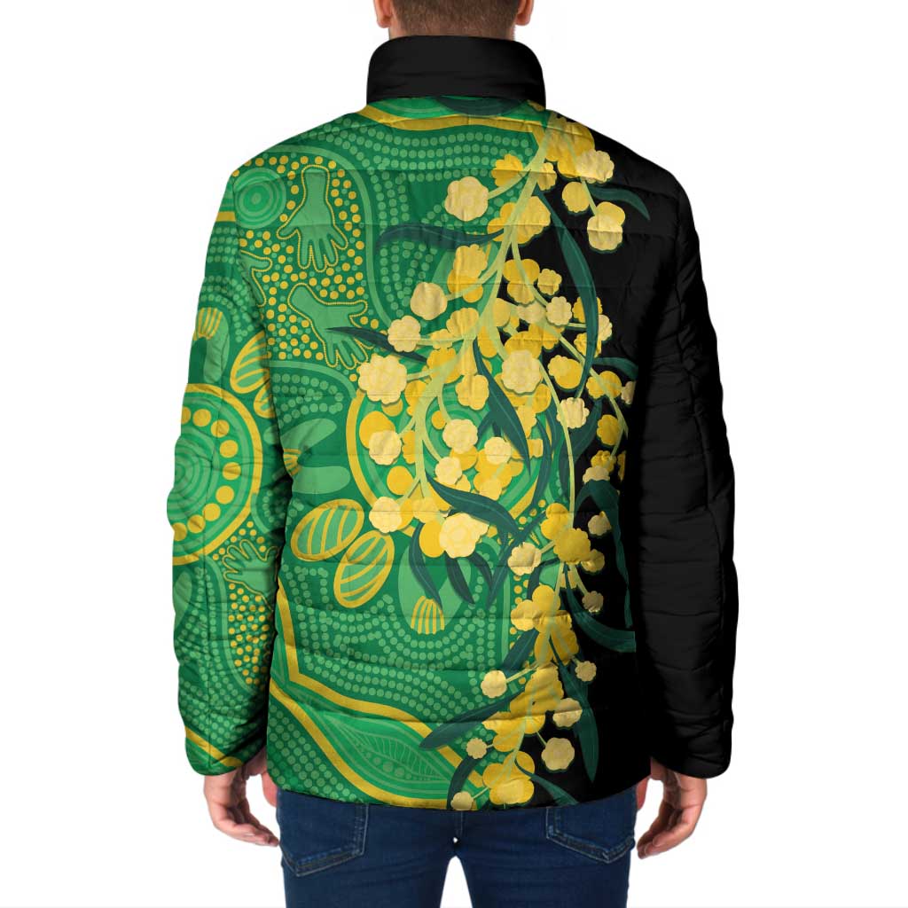Australia Golden Wattle Padded Jacket Aussie Native Flowers Indigenous Art - Aussie Hoodie