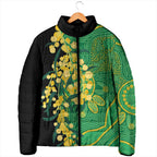 Australia Golden Wattle Padded Jacket Aussie Native Flowers Indigenous Art - Aussie Hoodie