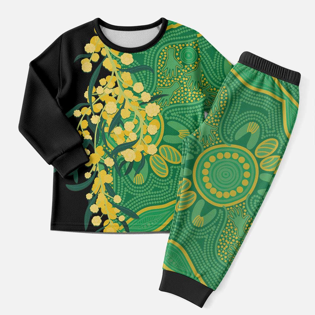 Australia Golden Wattle Christmas Pajama Set Aussie Native Flowers Indigenous Art - Aussie Hoodie