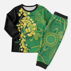 Australia Golden Wattle Christmas Pajama Set Aussie Native Flowers Indigenous Art - Aussie Hoodie