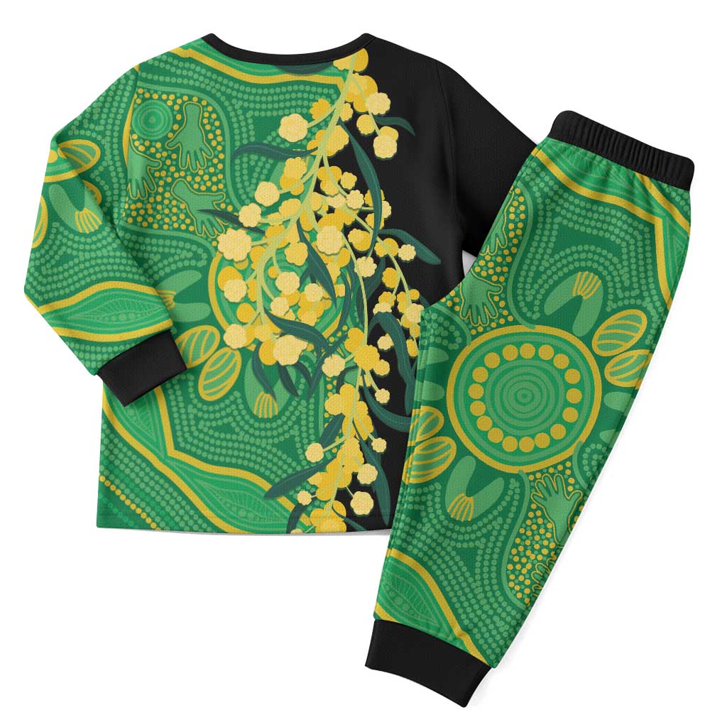 Australia Golden Wattle Christmas Pajama Set Aussie Native Flowers Indigenous Art - Aussie Hoodie