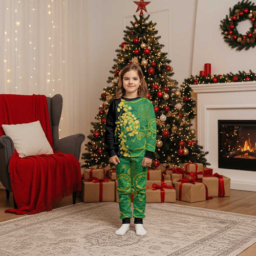 Australia Golden Wattle Christmas Pajama Set Aussie Native Flowers Indigenous Art - Aussie Hoodie