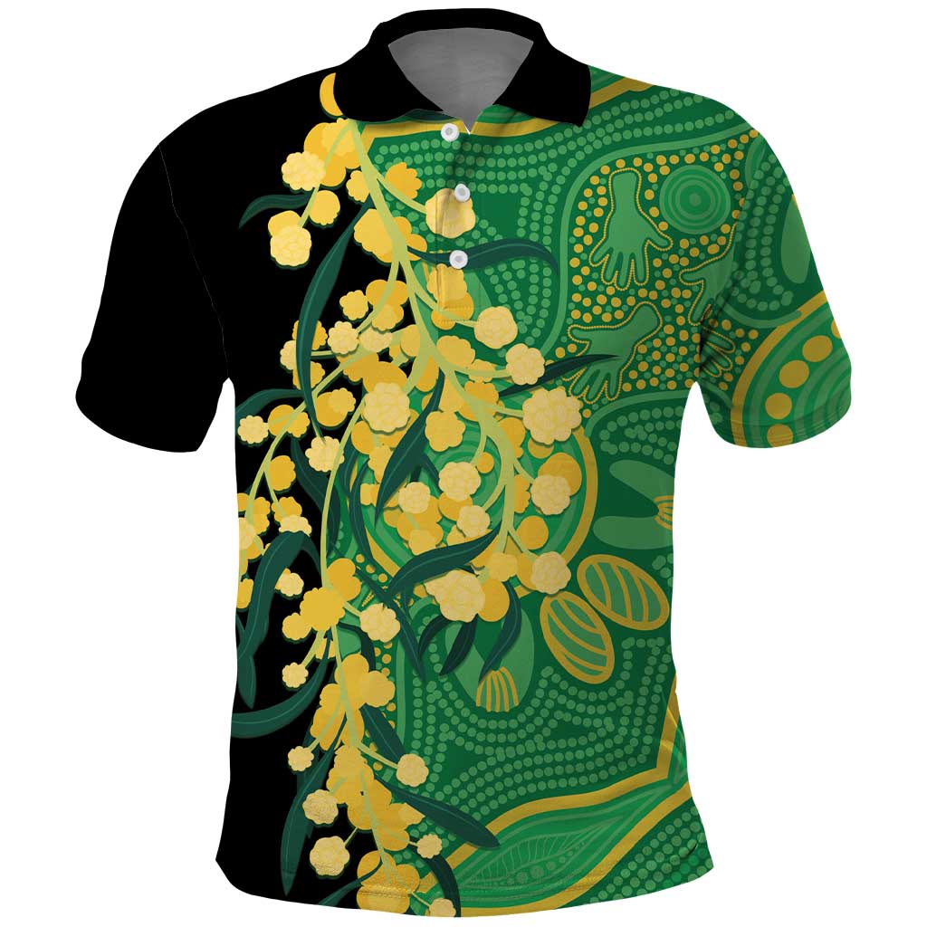 Australia Golden Wattle Polo Shirt Aussie Native Flowers Indigenous Art - Aussie Hoodie