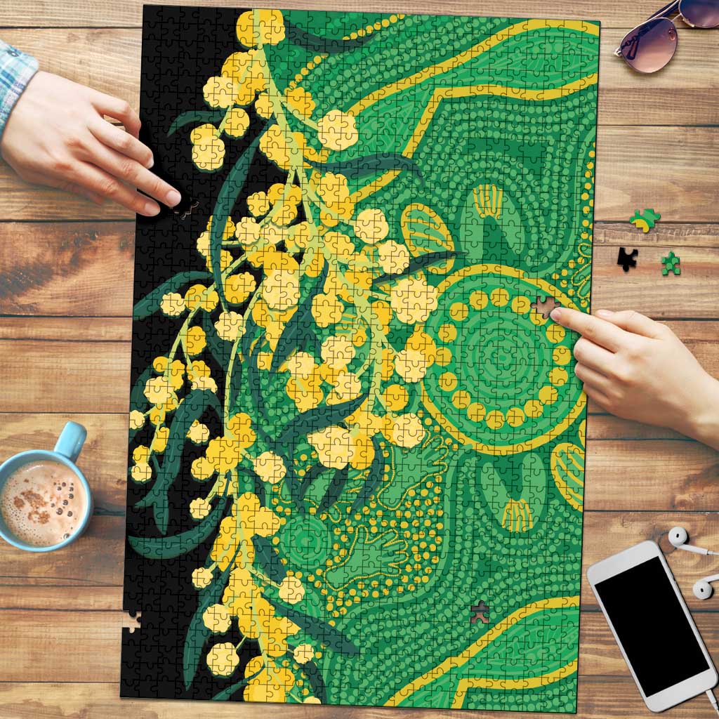 Australia Golden Wattle Puzzle Aussie Native Flowers Indigenous Art - Aussie Hoodie
