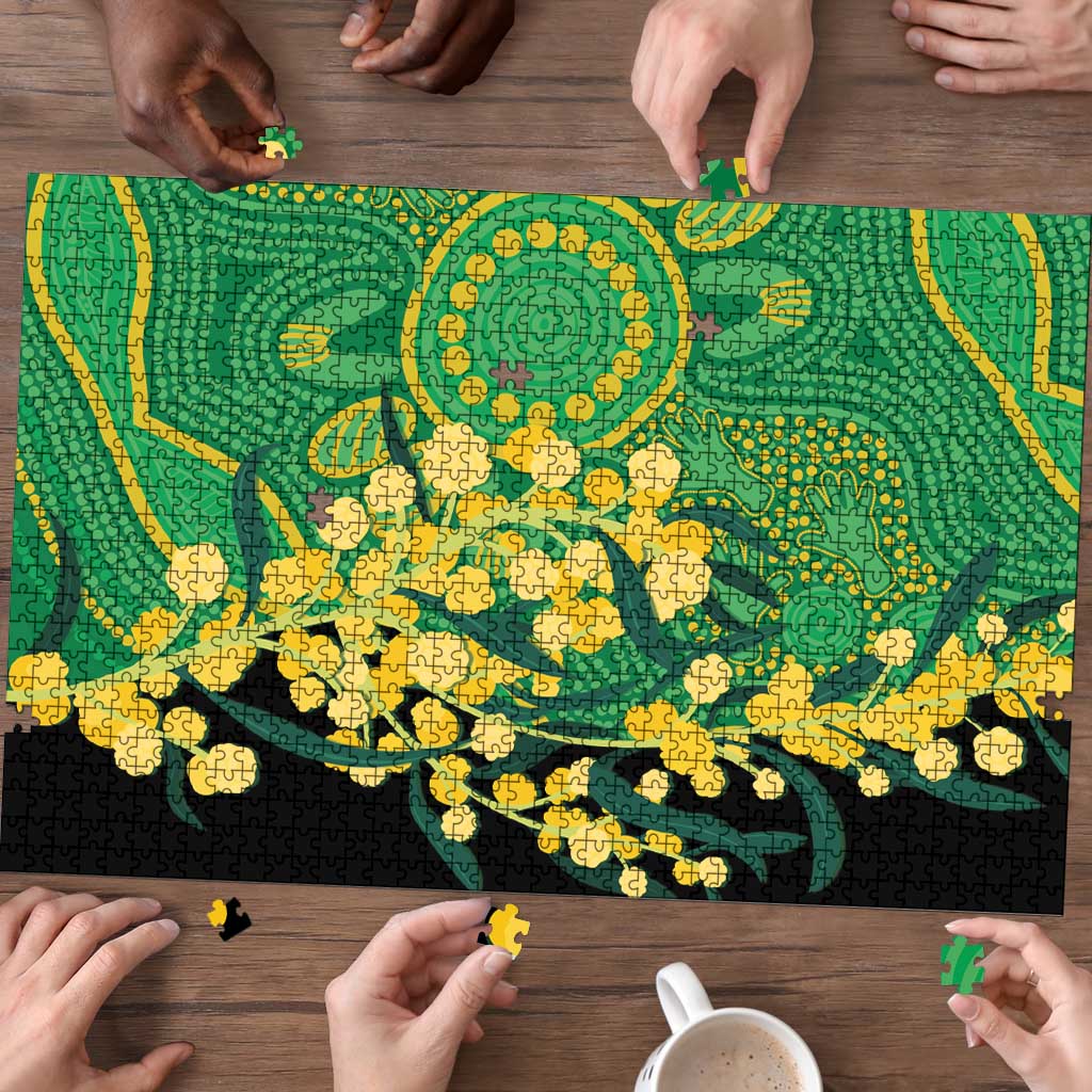 Australia Golden Wattle Puzzle Aussie Native Flowers Indigenous Art - Aussie Hoodie