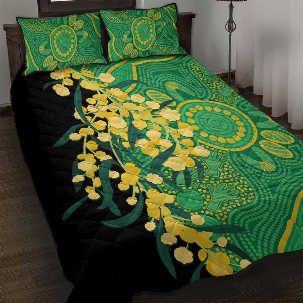 Australia Golden Wattle Quilt Bed Set Aussie Native Flowers Indigenous Art - Aussie Hoodie