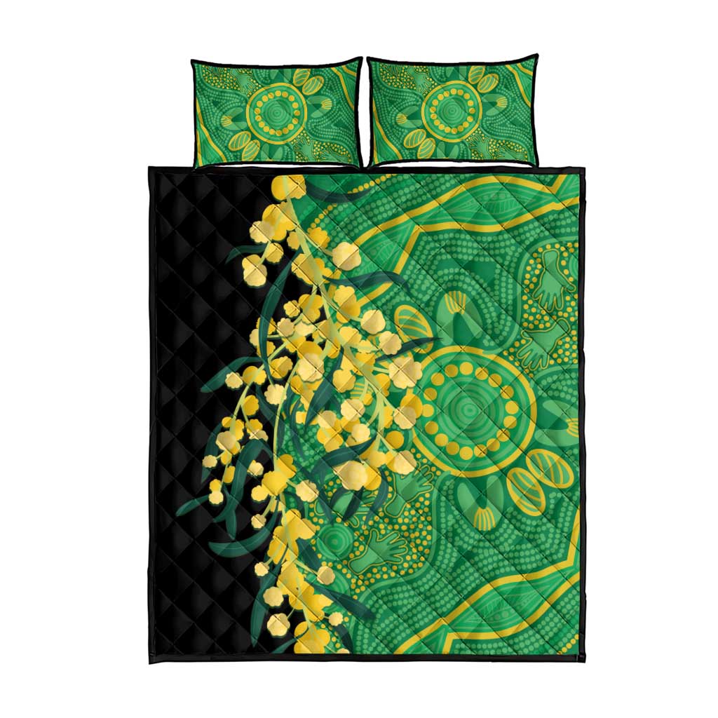 Australia Golden Wattle Quilt Bed Set Aussie Native Flowers Indigenous Art - Aussie Hoodie