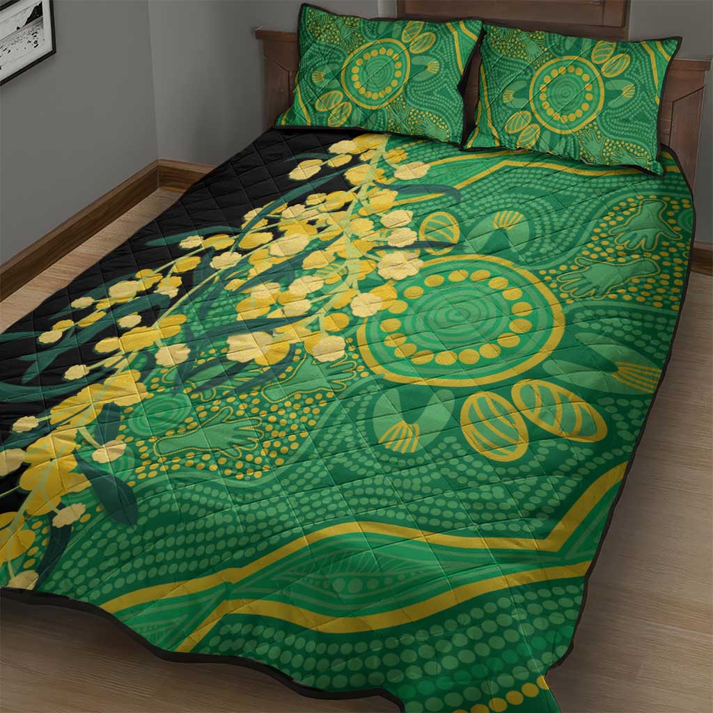 Australia Golden Wattle Quilt Bed Set Aussie Native Flowers Indigenous Art - Aussie Hoodie