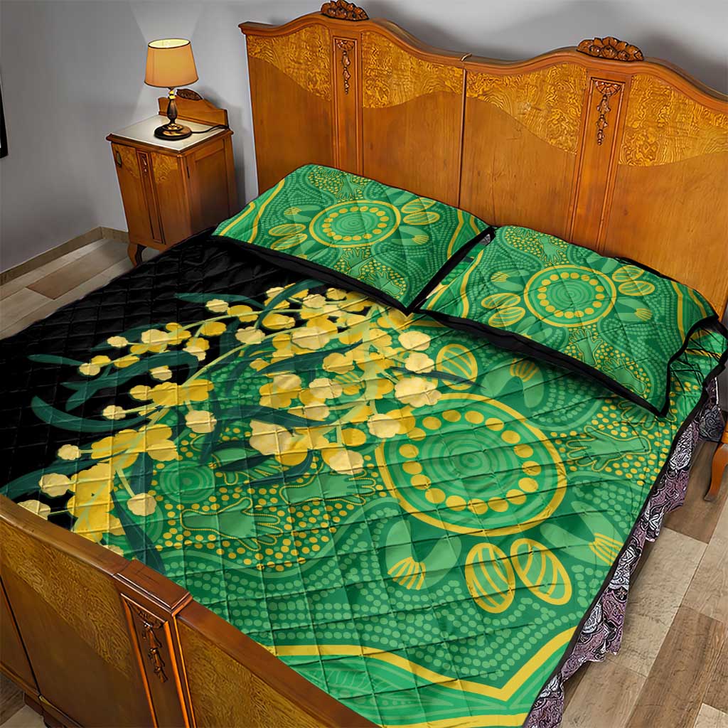 Australia Golden Wattle Quilt Bed Set Aussie Native Flowers Indigenous Art - Aussie Hoodie