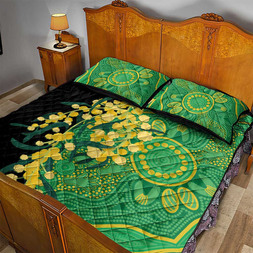 Australia Golden Wattle Quilt Bed Set Aussie Native Flowers Indigenous Art - Aussie Hoodie