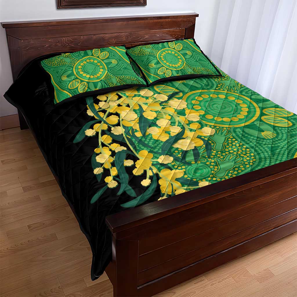 Australia Golden Wattle Quilt Bed Set Aussie Native Flowers Indigenous Art - Aussie Hoodie