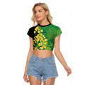 Australia Golden Wattle Raglan Cropped T Shirt Aussie Native Flowers Indigenous Art - Aussie Hoodie