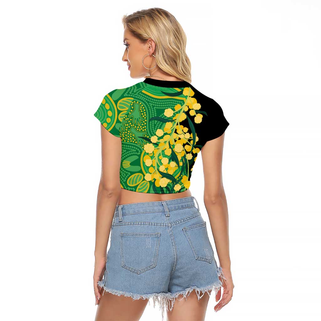 Australia Golden Wattle Raglan Cropped T Shirt Aussie Native Flowers Indigenous Art - Aussie Hoodie