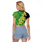 Australia Golden Wattle Raglan Cropped T Shirt Aussie Native Flowers Indigenous Art - Aussie Hoodie