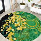 Australia Golden Wattle Round Carpet Aussie Native Flowers Indigenous Art - Aussie Hoodie