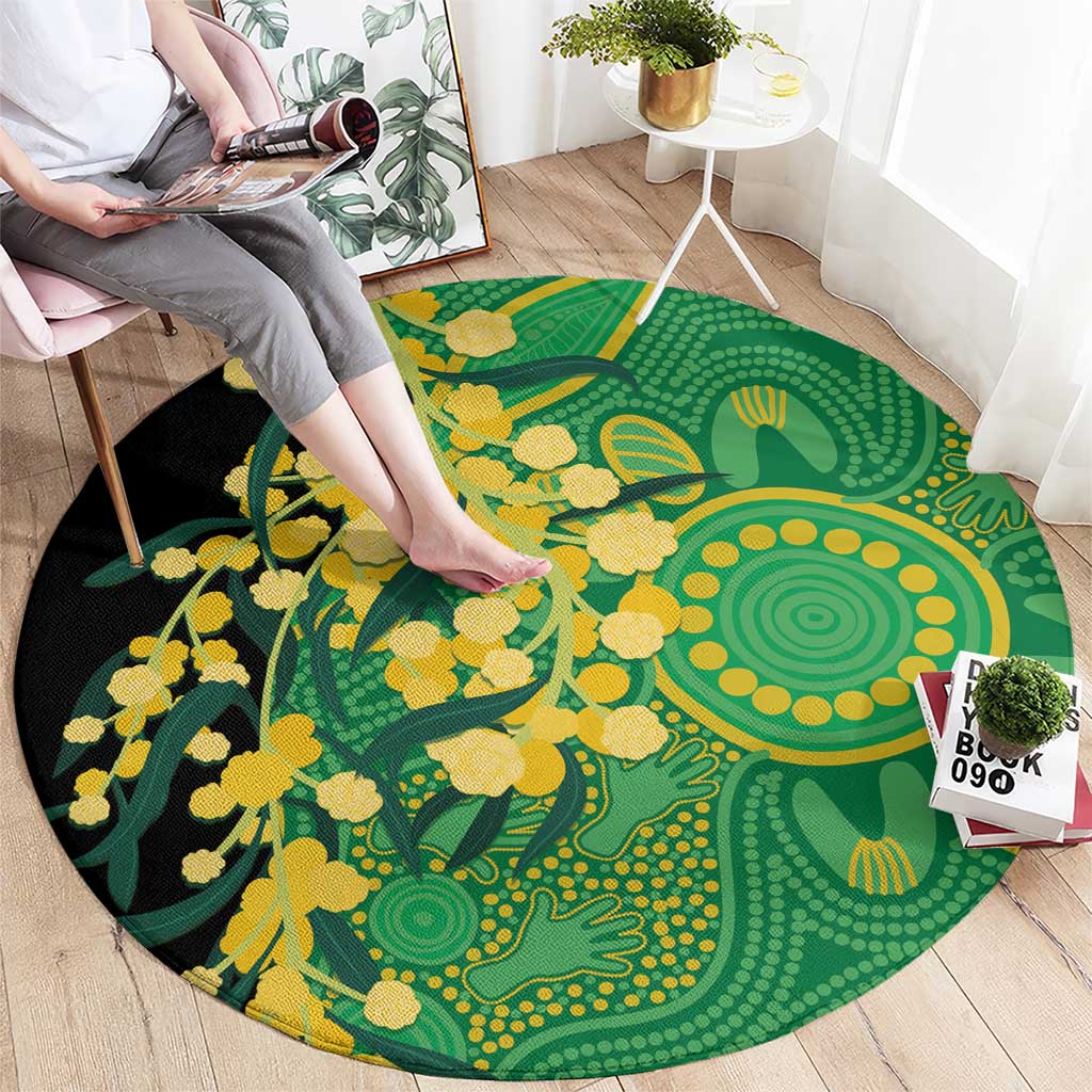 Australia Golden Wattle Round Carpet Aussie Native Flowers Indigenous Art - Aussie Hoodie