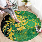 Australia Golden Wattle Round Carpet Aussie Native Flowers Indigenous Art - Aussie Hoodie
