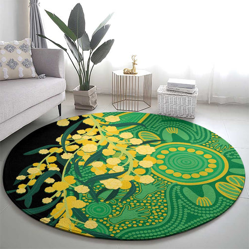 Australia Golden Wattle Round Carpet Aussie Native Flowers Indigenous Art - Aussie Hoodie