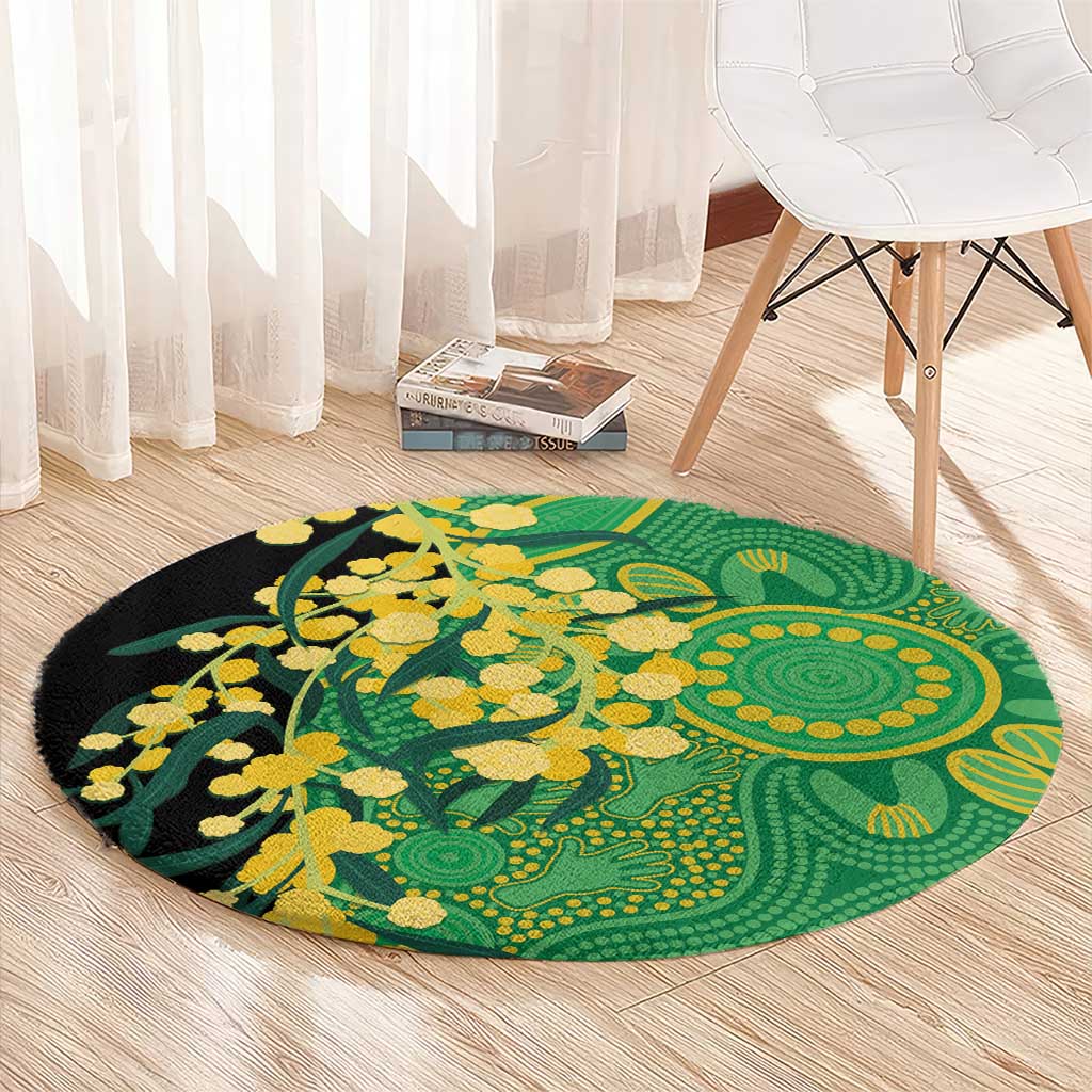 Australia Golden Wattle Round Carpet Aussie Native Flowers Indigenous Art - Aussie Hoodie