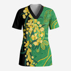 Australia Golden Wattle Scrub Top Aussie Native Flowers Indigenous Art - Aussie Hoodie