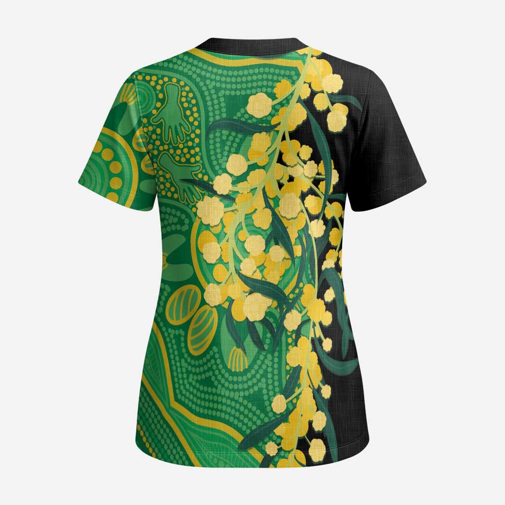 Australia Golden Wattle Scrub Top Aussie Native Flowers Indigenous Art - Aussie Hoodie