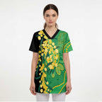 Australia Golden Wattle Scrub Top Aussie Native Flowers Indigenous Art - Aussie Hoodie