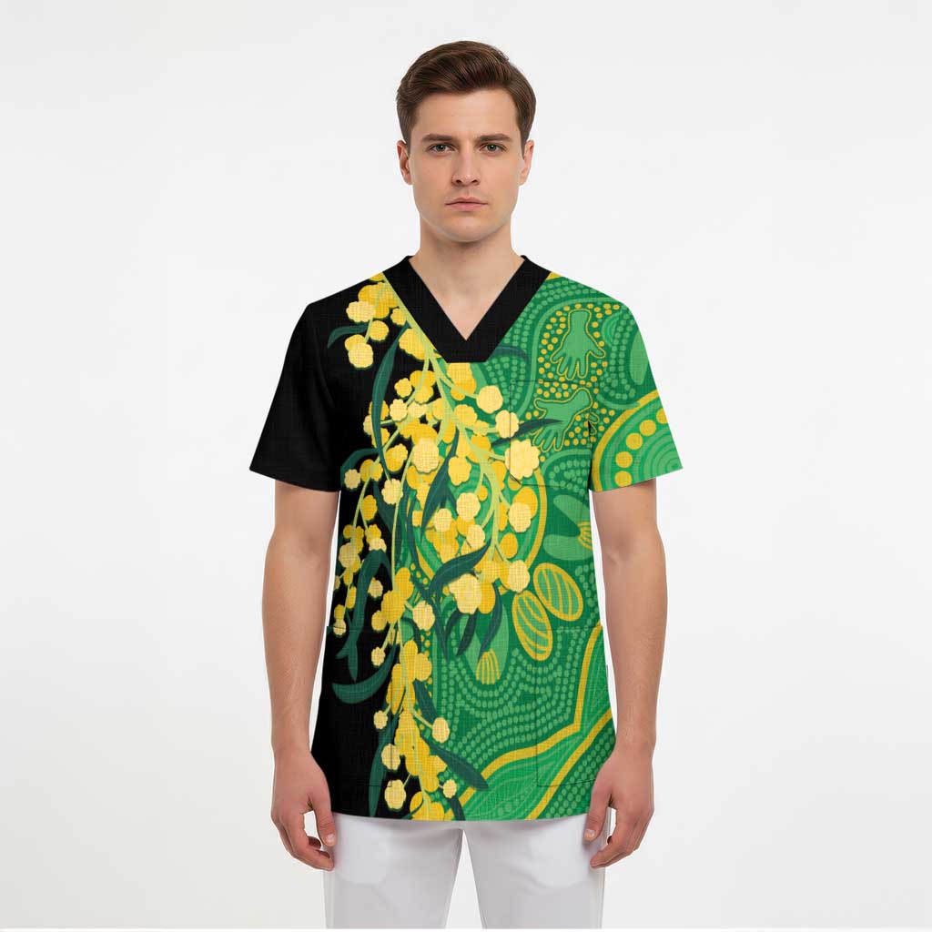 Australia Golden Wattle Scrub Top Aussie Native Flowers Indigenous Art - Aussie Hoodie