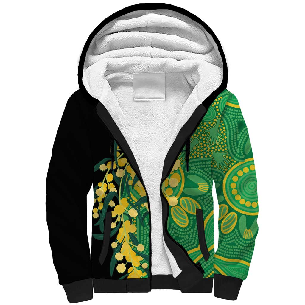 Australia Golden Wattle Sherpa Hoodie Aussie Native Flowers Indigenous Art - Aussie Hoodie