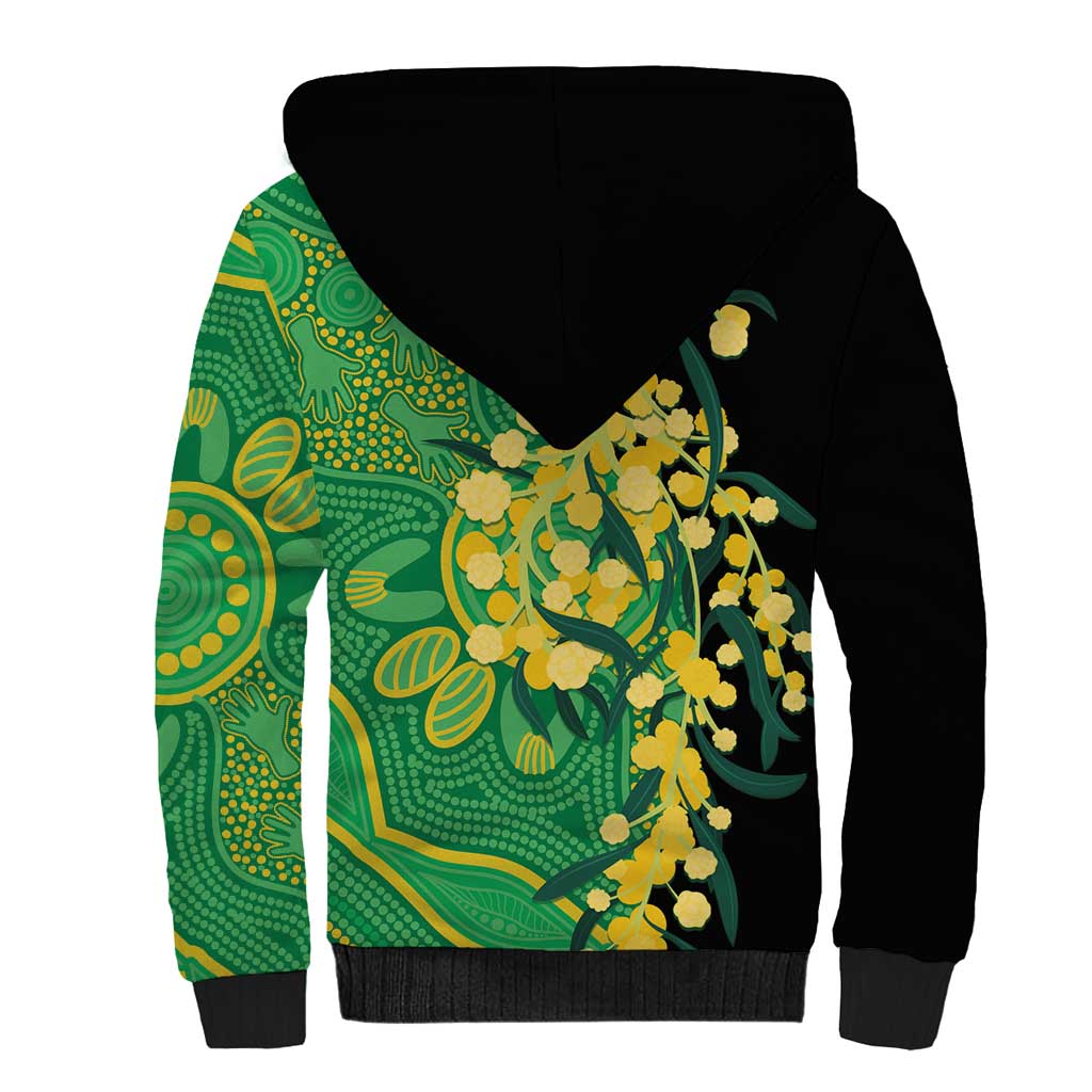 Australia Golden Wattle Sherpa Hoodie Aussie Native Flowers Indigenous Art - Aussie Hoodie