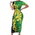 Australia Golden Wattle Short Sleeve Bodycon Dress Aussie Native Flowers Indigenous Art - Aussie Hoodie