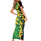 Australia Golden Wattle Short Sleeve Bodycon Dress Aussie Native Flowers Indigenous Art - Aussie Hoodie