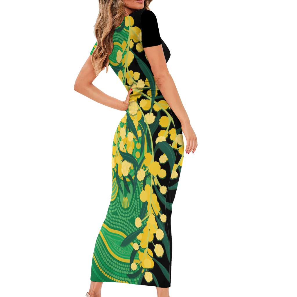 Australia Golden Wattle Short Sleeve Bodycon Dress Aussie Native Flowers Indigenous Art - Aussie Hoodie