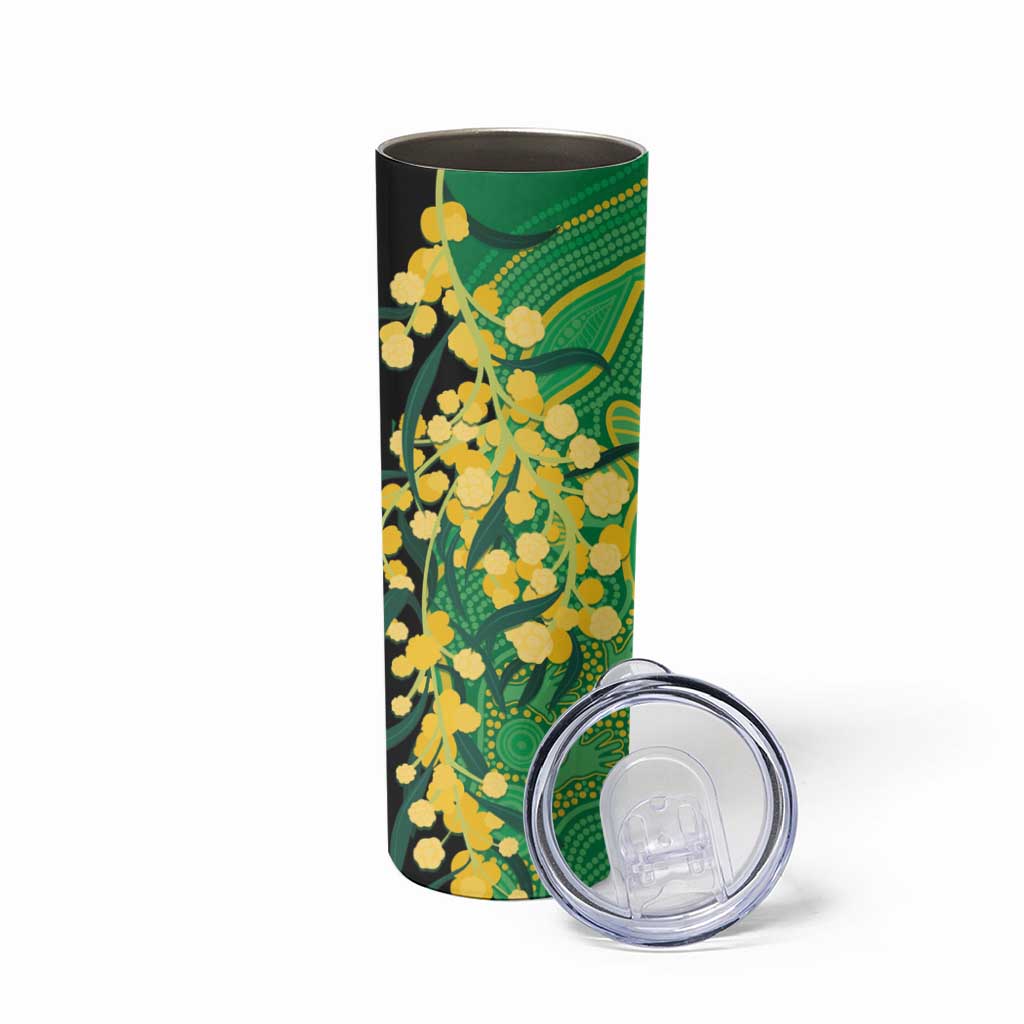 Australia Golden Wattle Skinny Tumbler Aussie Native Flowers Indigenous Art - Aussie Hoodie