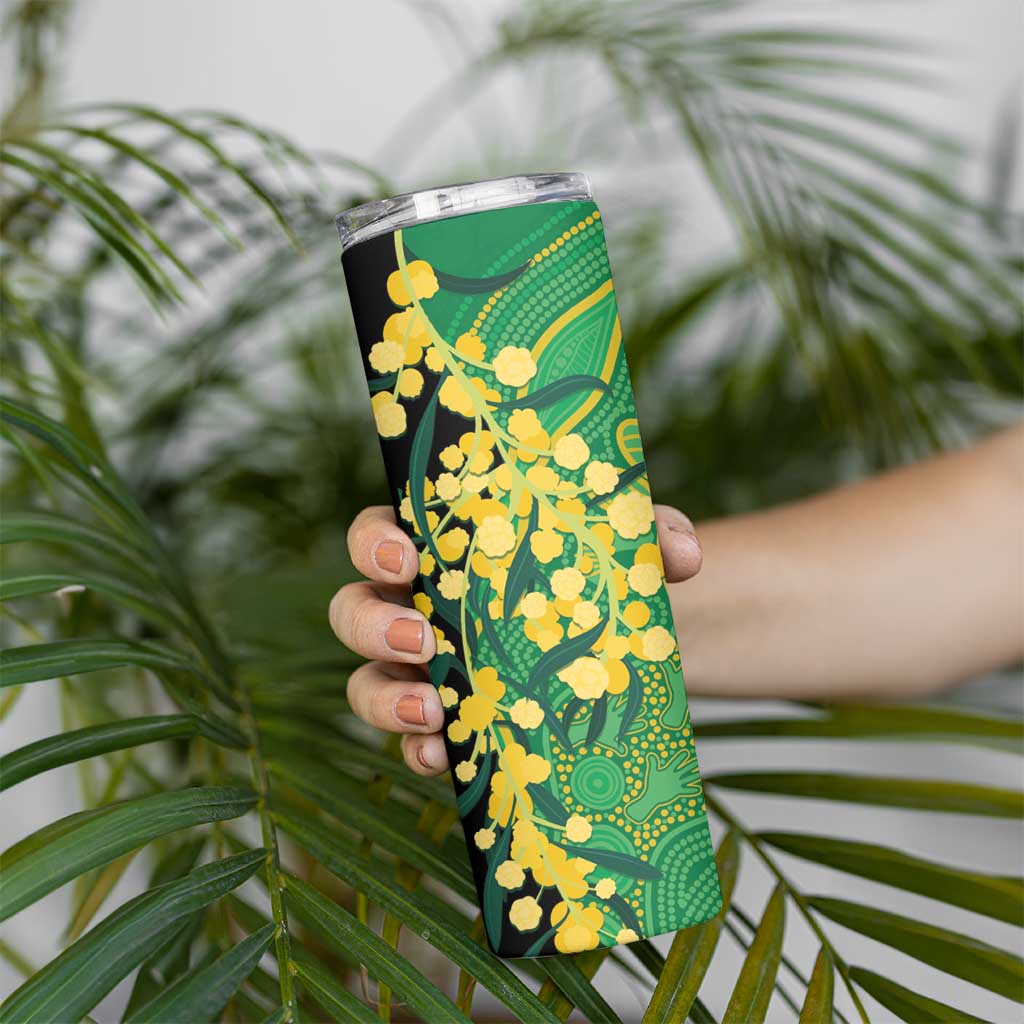 Australia Golden Wattle Skinny Tumbler Aussie Native Flowers Indigenous Art - Aussie Hoodie