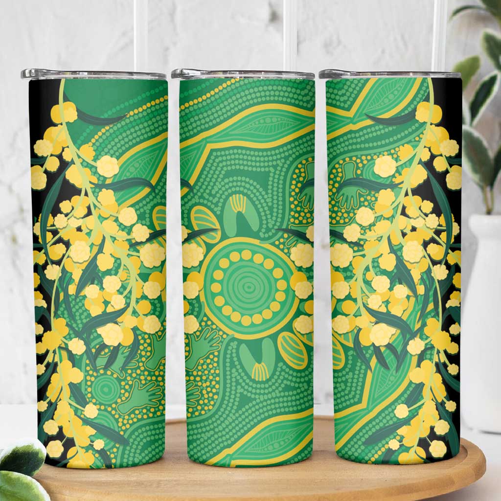 Australia Golden Wattle Skinny Tumbler Aussie Native Flowers Indigenous Art - Aussie Hoodie