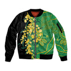 Australia Golden Wattle Sleeve Zip Bomber Jacket Aussie Native Flowers Indigenous Art - Aussie Hoodie