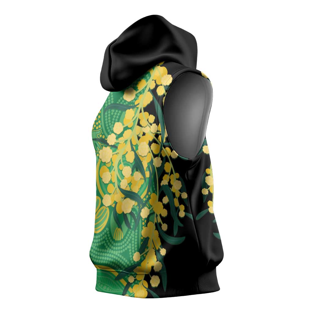 Australia Golden Wattle Sleeveless Hoodie Aussie Native Flowers Indigenous Art - Aussie Hoodie
