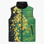 Australia Golden Wattle Sleeveless Puffer Jacket Aussie Native Flowers Indigenous Art - Aussie Hoodie
