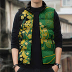 Australia Golden Wattle Sleeveless Puffer Jacket Aussie Native Flowers Indigenous Art - Aussie Hoodie